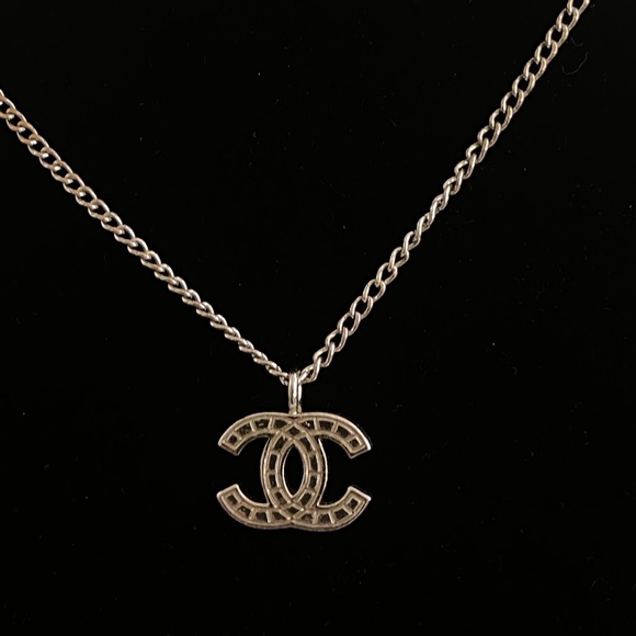 CHANEL Silver Plated CC Logos Charm Chain Necklace Pendant #6984a Rise-on